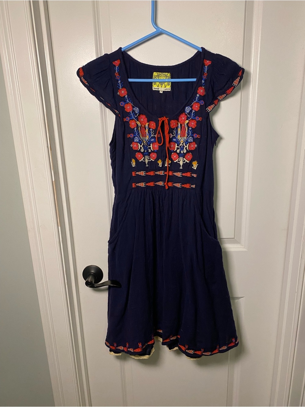 Floreat Anthropologie Wool Blend Dress Red and Multicolor Floral Embroidery